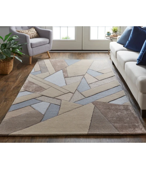 Feizy Nash Farmhouse Geometric, Tan/Brown/Blue, 5' x 8' Area Rug