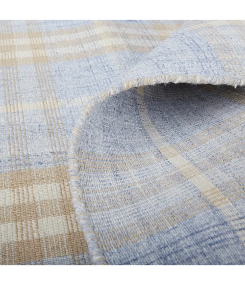 Feizy Jemma Rustic Plaid, Blue/Brown/Ivory, 2'-6" x 8' Runner