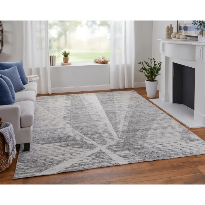 Feizy Brighton Casual Abstract, Ivory/Gray, 2'-6" x 12' Runner