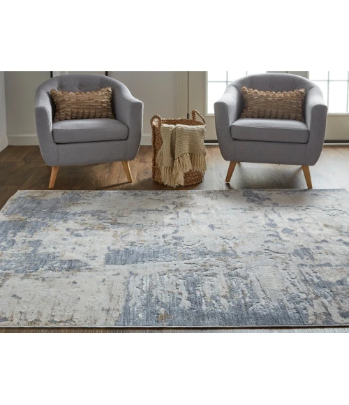 Feizy Laina Industrial Abstract, Ivory/Gray/Blue, 3' x 12' Runner