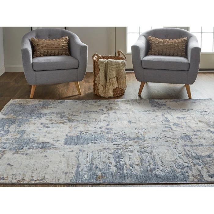 Feizy Laina Industrial Abstract, Ivory/Gray/Blue, 3' x 12' Runner