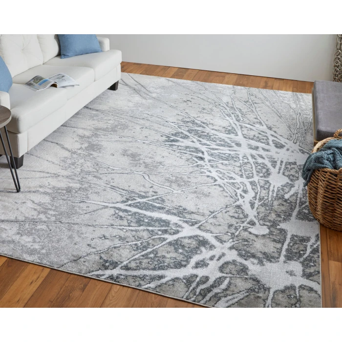 Feizy Astra Industrial Abstract, Gray/Silver/Ivory, 2'-10" x 7'-10" Runner