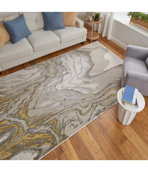 Feizy Waldor Casual Watercolor, Gold/Ivory/Gray, 6'-7" x 9'-6" Area Rug