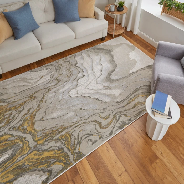 Feizy Waldor Casual Watercolor, Gold/Ivory/Gray, 6'-7" x 9'-6" Area Rug