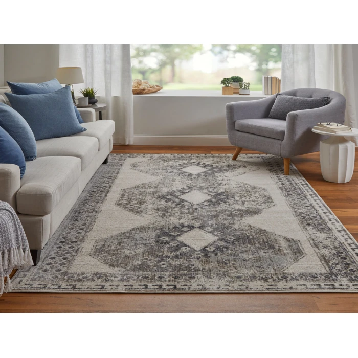 Feizy Kano Classic Distressed, Ivory/Taupe/Gray, 7'-10" x 11' Area Rug