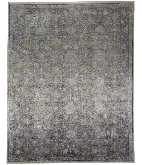 Feizy Sarrant Farmhouse Damask, Gray/Silver/Tan, 9'-6" x 12'-7" Area Rug