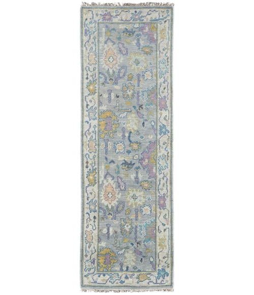 Feizy Karina Luxe Hand Knot Botanical Area Rug, Gray/Yellow, 2ft-6in x 8ft-Runner