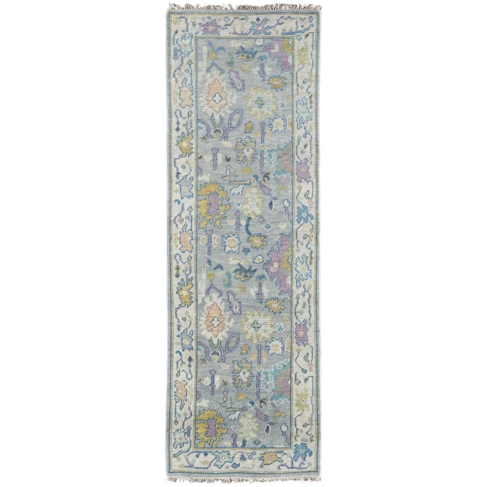 Feizy Karina Luxe Hand Knot Botanical Area Rug, Gray/Yellow, 2ft-6in x 8ft-Runner