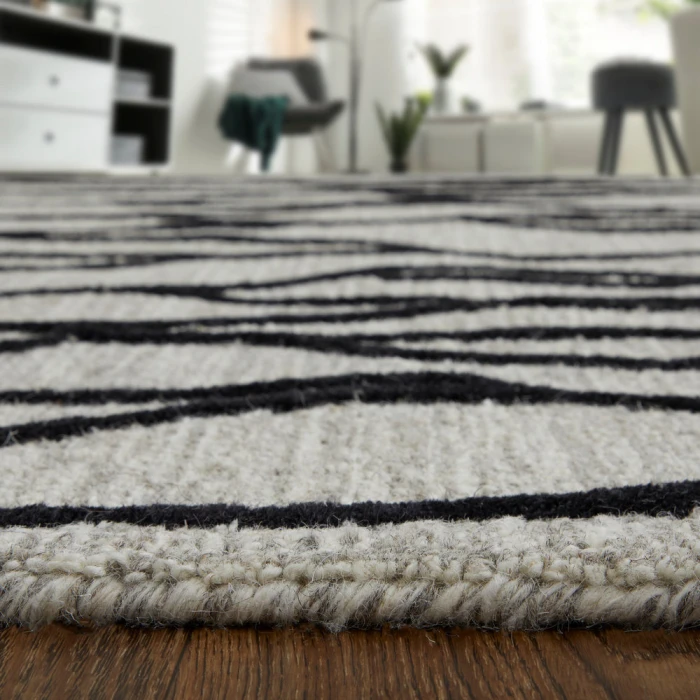 Feizy Enzo Casual Abstract, Ivory/Black/Taupe, 12' x 15' Area Rug