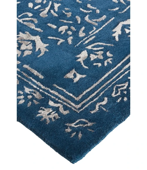 Feizy Bella High/Low Floral Wool Rug, Vallarta Blue/Silver Gray, 10ft x 14ft Area Rug