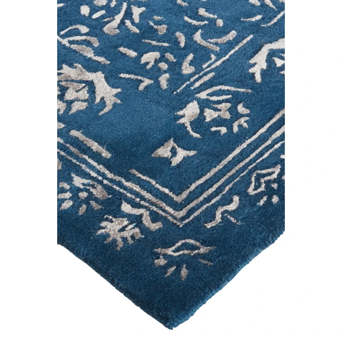 Feizy Bella High/Low Floral Wool Rug, Vallarta Blue/Silver Gray, 2ft-6in x 8ft, Runner