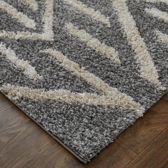 Feizy Mynka Bohemian & Eclectic Diamond, Gray/Ivory, 4' x 6' Accent Rug