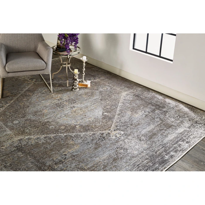 Feizy Sarrant Casual Distressed, Gray/Silver/Ivory, 9'-6" x 12'-7" Area Rug