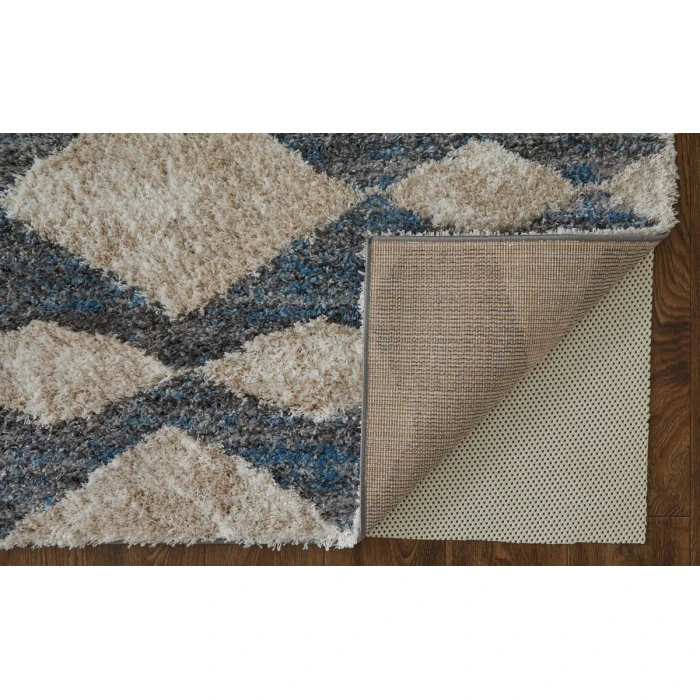 Feizy Mynka Bohemian & Eclectic Diamond, Ivory/Gray/Blue, 2'-6" x 8' Runner