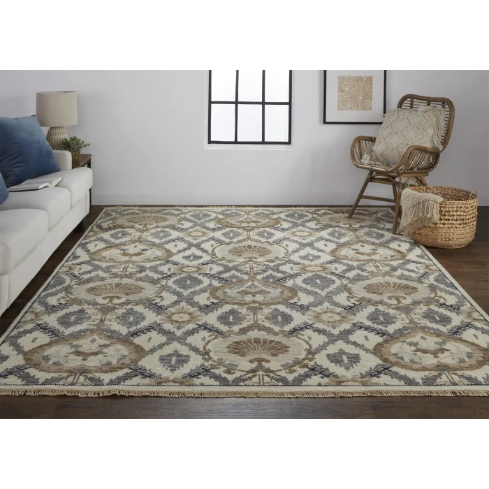 Feizy Beall Luxury Wool Rug, Ornamental Ikat, Beige, 11ft - 6in x 15ft Area Rug