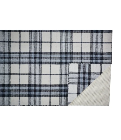 Feizy Crosby Eco-Friendly PET Dhurrie, Ivory/Sky Blue/Black, 8ft x 10ft Area Rug