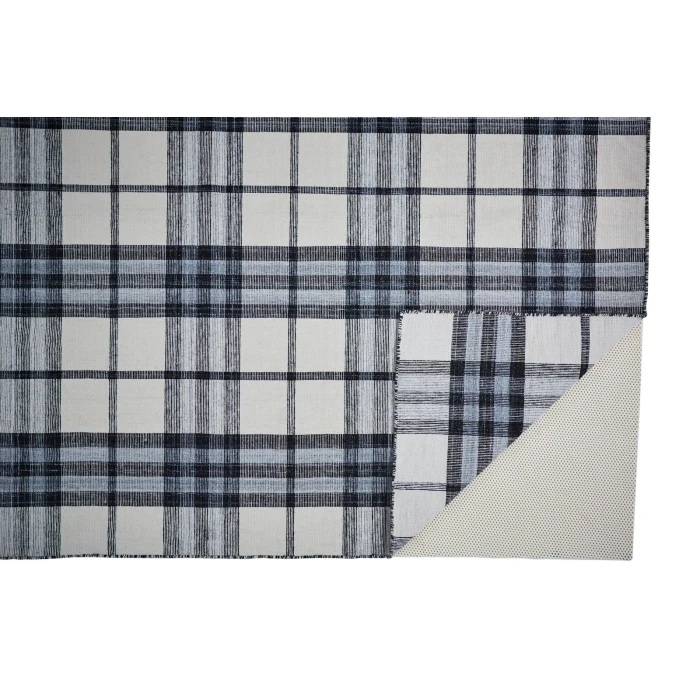 Feizy Crosby Eco-Friendly PET Dhurrie, Ivory/Sky Blue/Black, 8ft x 10ft Area Rug