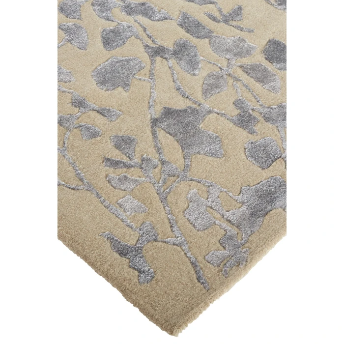 Feizy Bella High/Low Floral Wool Rug, Latte/Silver Gray, 2ft - 6in x 8ft, Runner