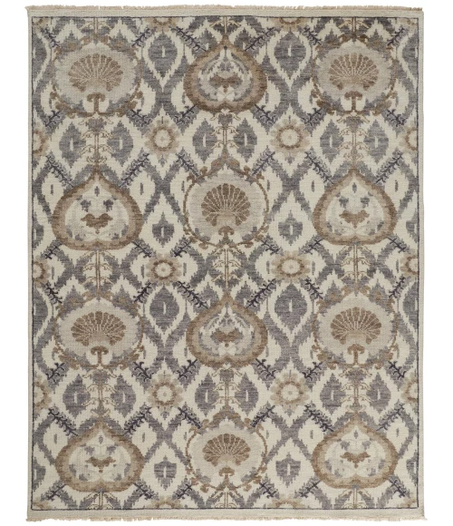 Feizy Beall Luxury Wool Rug, Ornamental Ikat, Beige, 2ft x 3ft Accent Rug