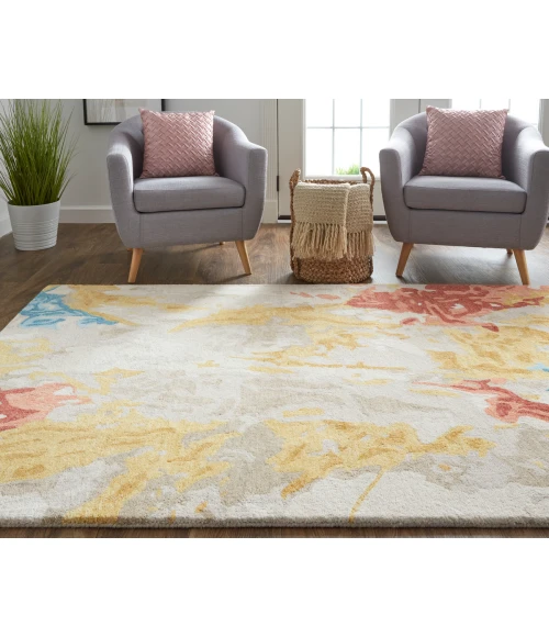 Feizy Everley Casual Abstract, Ivory/Yellow/Blue, 12' x 15' Area Rug