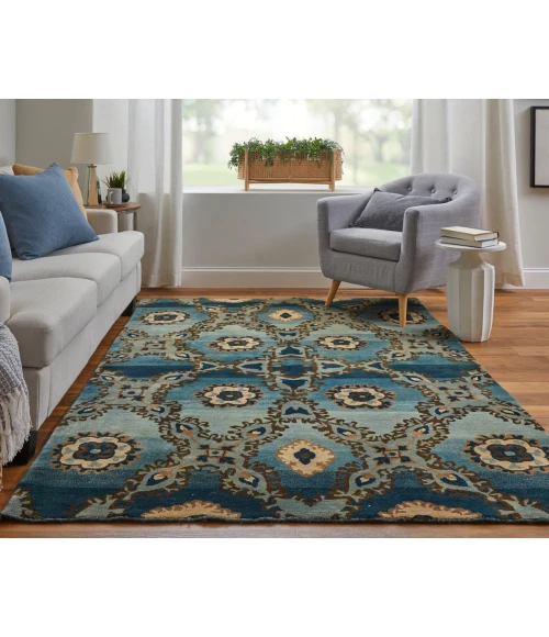 Feizy Amzad Craftsman Ikat, Blue/Gray/Tan, 9'-6" x 13'-6" Area Rug