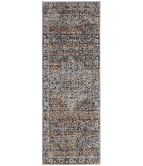 Feizy Kaia Bohemian & Eclectic Medallion, Tan/Orange/Blue, 2'-6" x 10' Runner