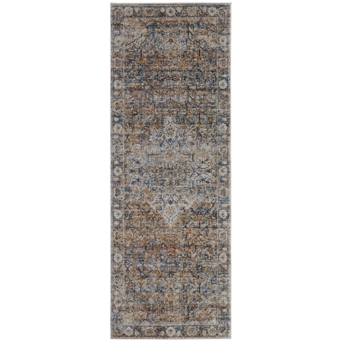 Feizy Kaia Bohemian & Eclectic Medallion, Tan/Orange/Blue, 2'-6" x 10' Runner