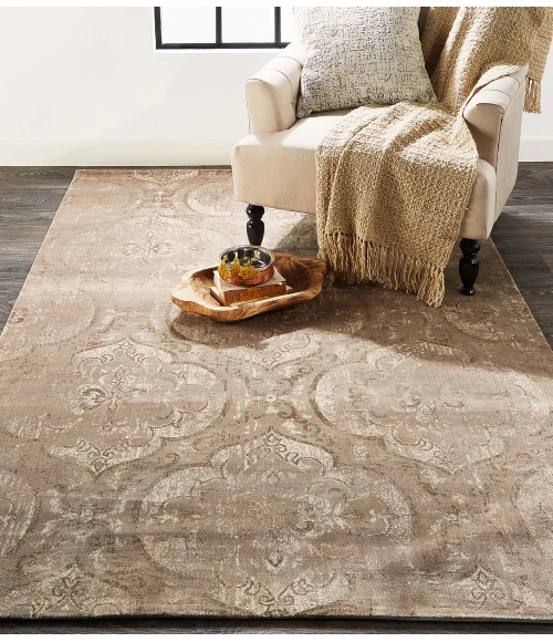 Feizy Fiona Bohemian & Eclectic Ikat, Taupe/Ivory/Brown, 9'-2" x 12'-2" Area Rug