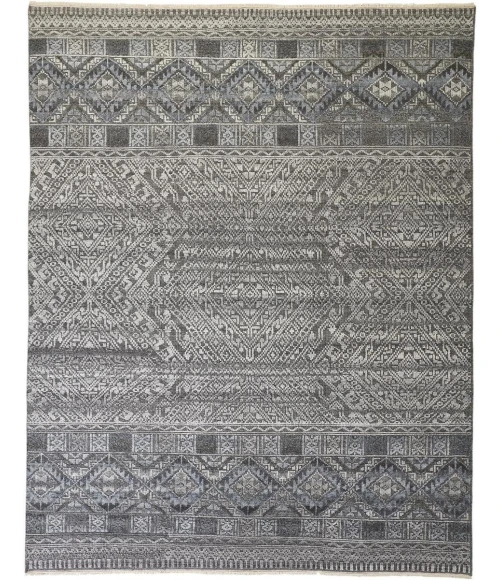 Feizy Payton Farmhouse Diamond, Gray/Ivory/Blue, 9'-6" x 13'-6" Area Rug