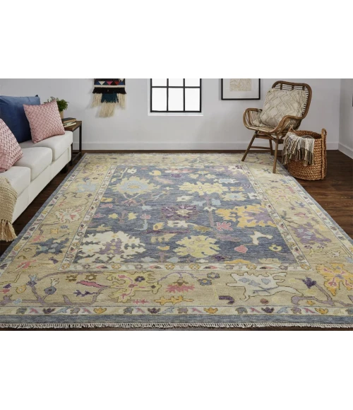 Feizy Karina Hand-Knotted Botanical Area Rug, Blue/Wheat Beige, 7ft-9in x 9ft-9in