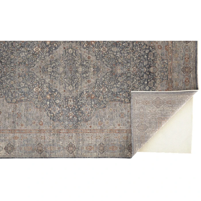Feizy Marquette Rustic Persian Farmhouse Rug, Denim Blue/Rust, 2ft x 3ft Accent Rug