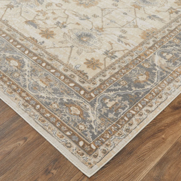 Feizy Celene Luxury & Glam Bordered, Tan/Ivory/Gray, 7'-9" x 7'-9" Round Rug