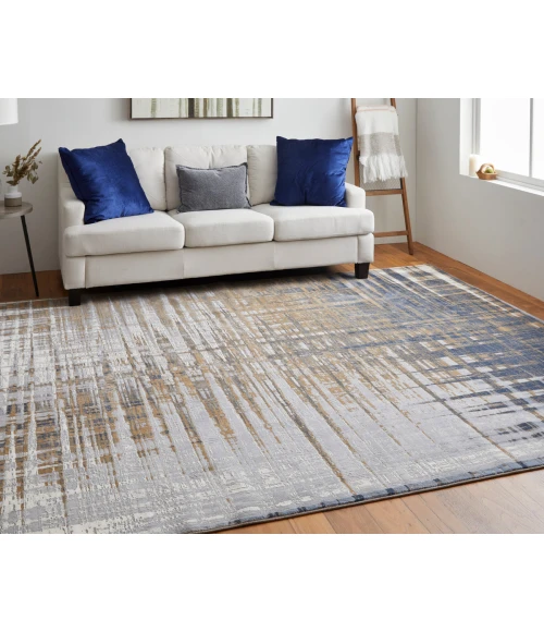 Feizy Clio Industrial Abstract, Blue/Orange/Gray, 9' x 12' Area Rug