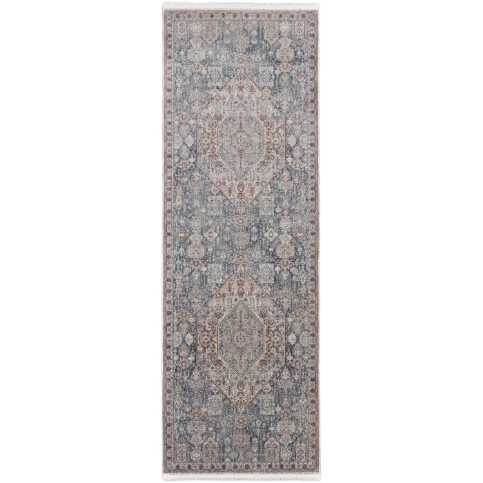 Feizy Marquette Bohemian & Eclectic Medallion, Blue/Ivory, 2'-8" x 8' Runner