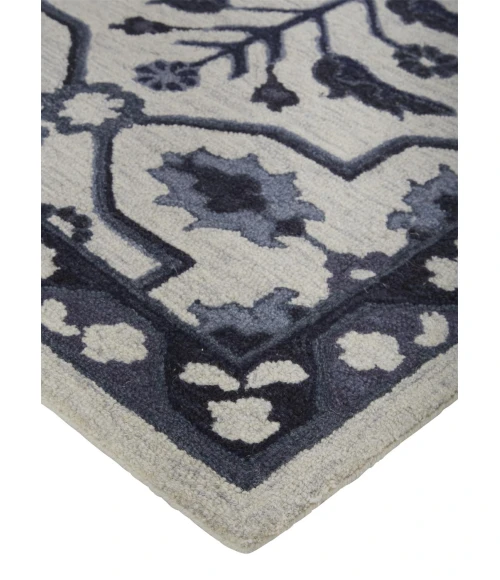 Feizy Fallon Rustic Farmhouse Rug, Ornamental, Light Gray/Black, 2ft x 3ft Accent Rug