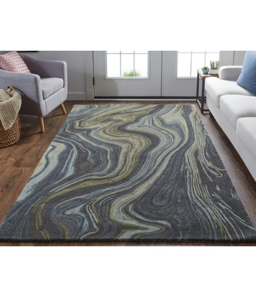 Feizy Amira Contemporary Marble Rug, Olive Green/Deep Gray/Blue, 8ft x 10ft Area Rug