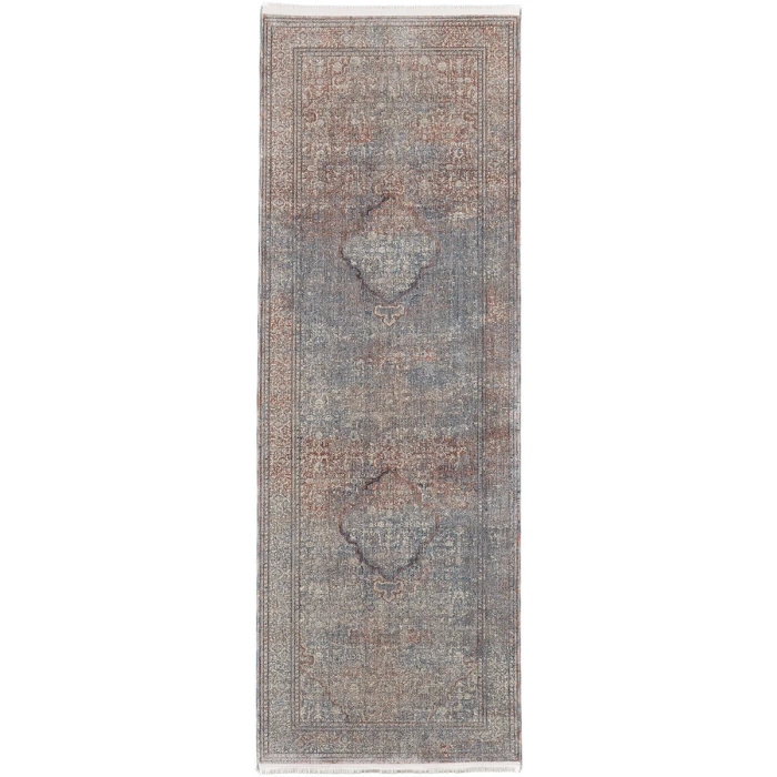 Feizy Marquette Bohemian & Eclectic Medallion, Blue/Red/Gray, 2'-8" x 12' Runner