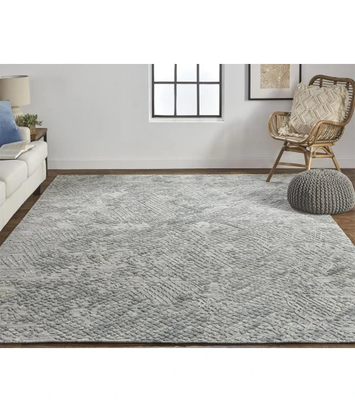 Feizy Elias Abstract Crosshatch Rug, Gray/Sage/Ice Green, 5ft x 8ft Area Rug
