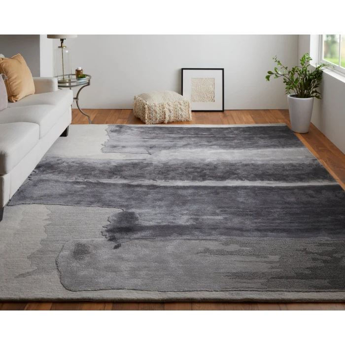 Feizy Anya Industrial Abstract, Gray/Blue/Ivory, 5' x 8' Area Rug