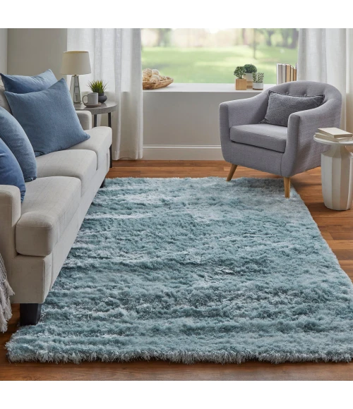 Feizy Indochine Luxury & Glam Solid, Blue/Silver, 8' x 8' Round Rug