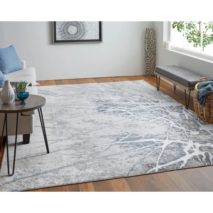 Feizy Astra Industrial Abstract, Gray/Silver/Ivory, 10' x 13'-2" Area Rug
