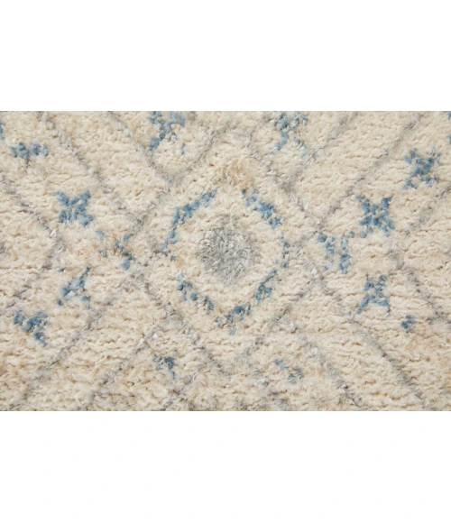 Feizy Camellia Farmhouse Geometric, Ivory/Blue, 4'-3" x 6'-3" Accent Rug