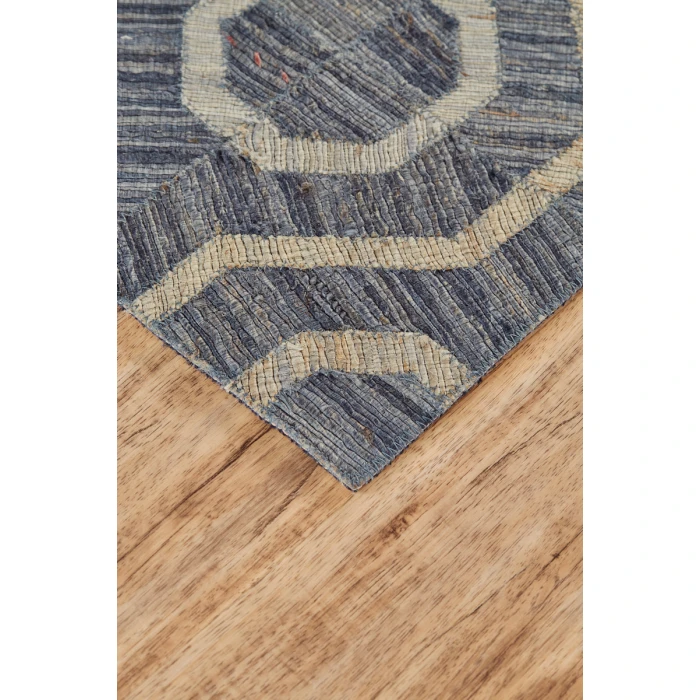 Feizy Bermuda Mid-Century Modern Geometric, Blue/Tan/Ivory, 4' x 6' Accent Rug