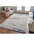 Feizy Everley Abstract Tufted Wool Rug, Ivory Sand/Ice Blue, 8' x 10' Area Rug