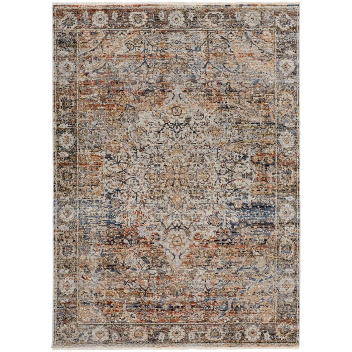 Feizy Kaia Oriental Orange/Blue Rug, 7'-10" X 9'-6" Area Rug