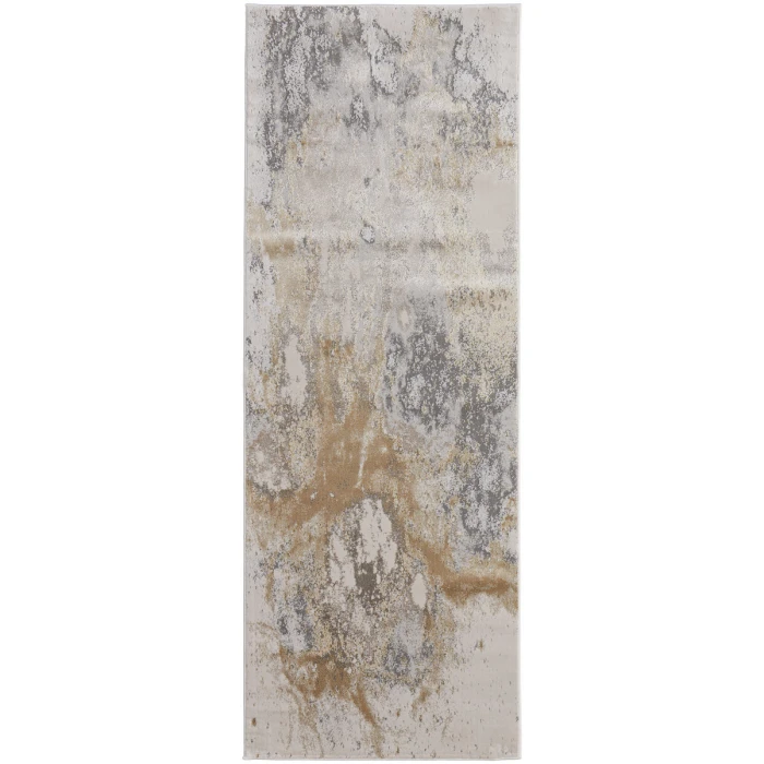 Feizy Astra Industrial Abstract, Gray/Gold/Ivory, 2'-10" x 7'-10" Runner