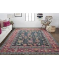 Feizy Piraj Nordic Hand-Knot Wool Rug, Carmine Pink/Indigo, 1ft-6in x 1ft-6in Square