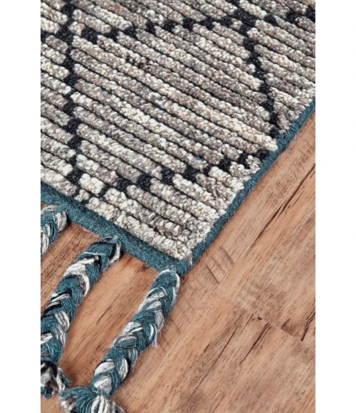 Feizy Twain Global Diamond, Taupe/Blue/White, 9'-6" x 13'-6" Area Rug
