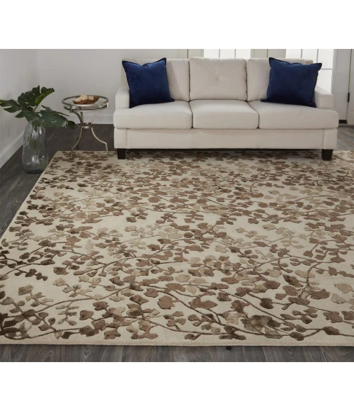 Feizy Bella Casual Floral & Botanical, Ivory/Taupe/Brown, 9' x 12' Area Rug