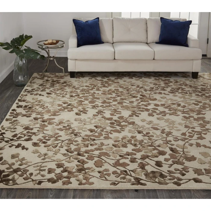 Feizy Bella Casual Floral & Botanical, Ivory/Taupe/Brown, 8' x 10' Area Rug